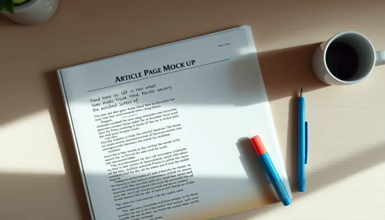 Printed page mockup with handwritten margin annotations on a desk